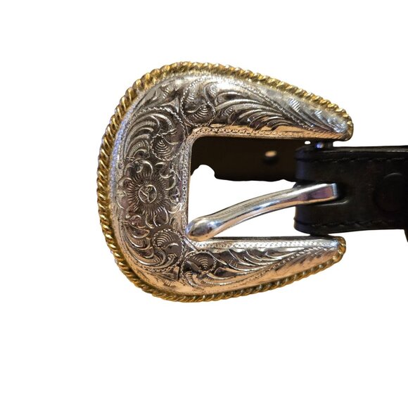 Women\'s Black Leather Western Concho Belt with Engraved Buckle main image 13